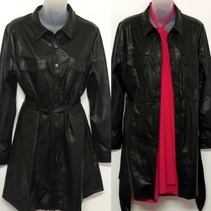 NWOT David Lerner NY Designer Black Faux Leather Raincoat, Size L